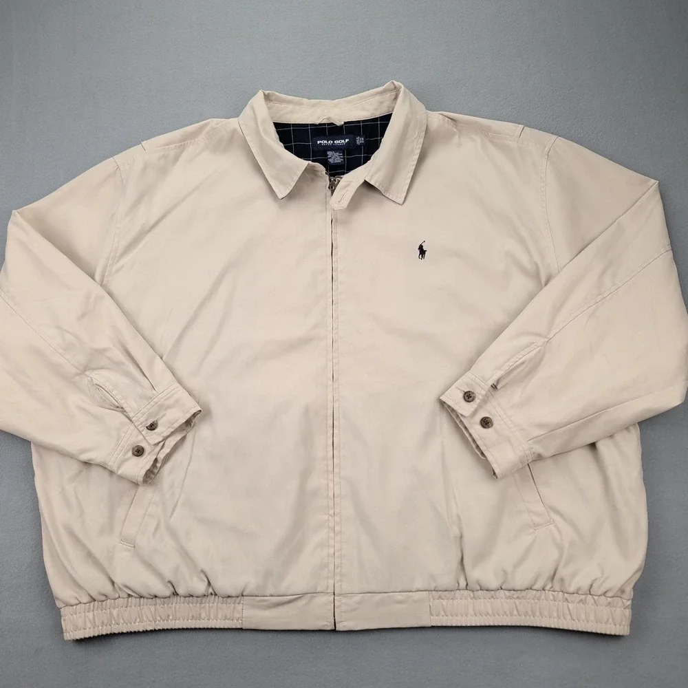 Polo Golf‎ Ralph Lauren Jacket Mens 2X Big Beige Zip Harrington Cotton Lined